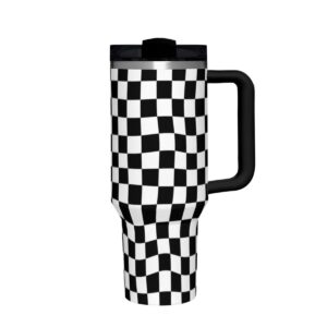 40oz Insulated Stainless Steel Tumbler Cup Black Checkered Travel Mug