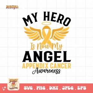 Appendix Cancer Awareness Svg Png, My Hero Is Now My Angel Svg, Amber Ribbon Svg Cricut File Sublimation